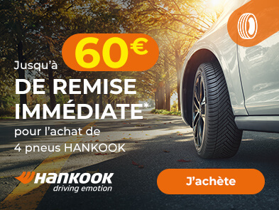 Jusqu'à 60€ de remise immédiate pour l'achat de 4 pneus HANKOOK