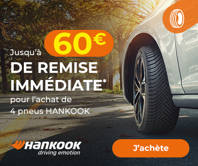 Jusqu'à 60€ de remise immédiate* pour l'achat de 4 pneus HANKOOK