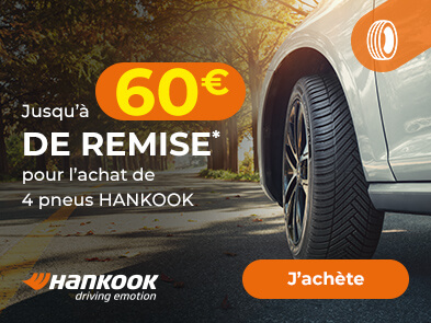 Jusqu'à 60€ de remise immédiate* pour l'achat de 4 pneus HANKOOK