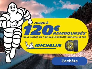 Jusqu'à 120€ remboursés* pour l'achat de 4 pneus MICHELIN tourisme et 4X4