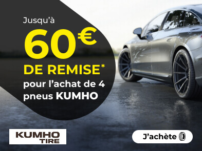 Jusqu'à 60€ de remise immédiate pour l'achat de 4 pneus KUMHO