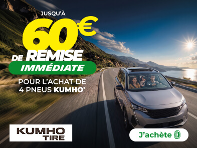 Jusqu'à 60€ de remise immédiate pour l'achat de 4 pneus KUMHO